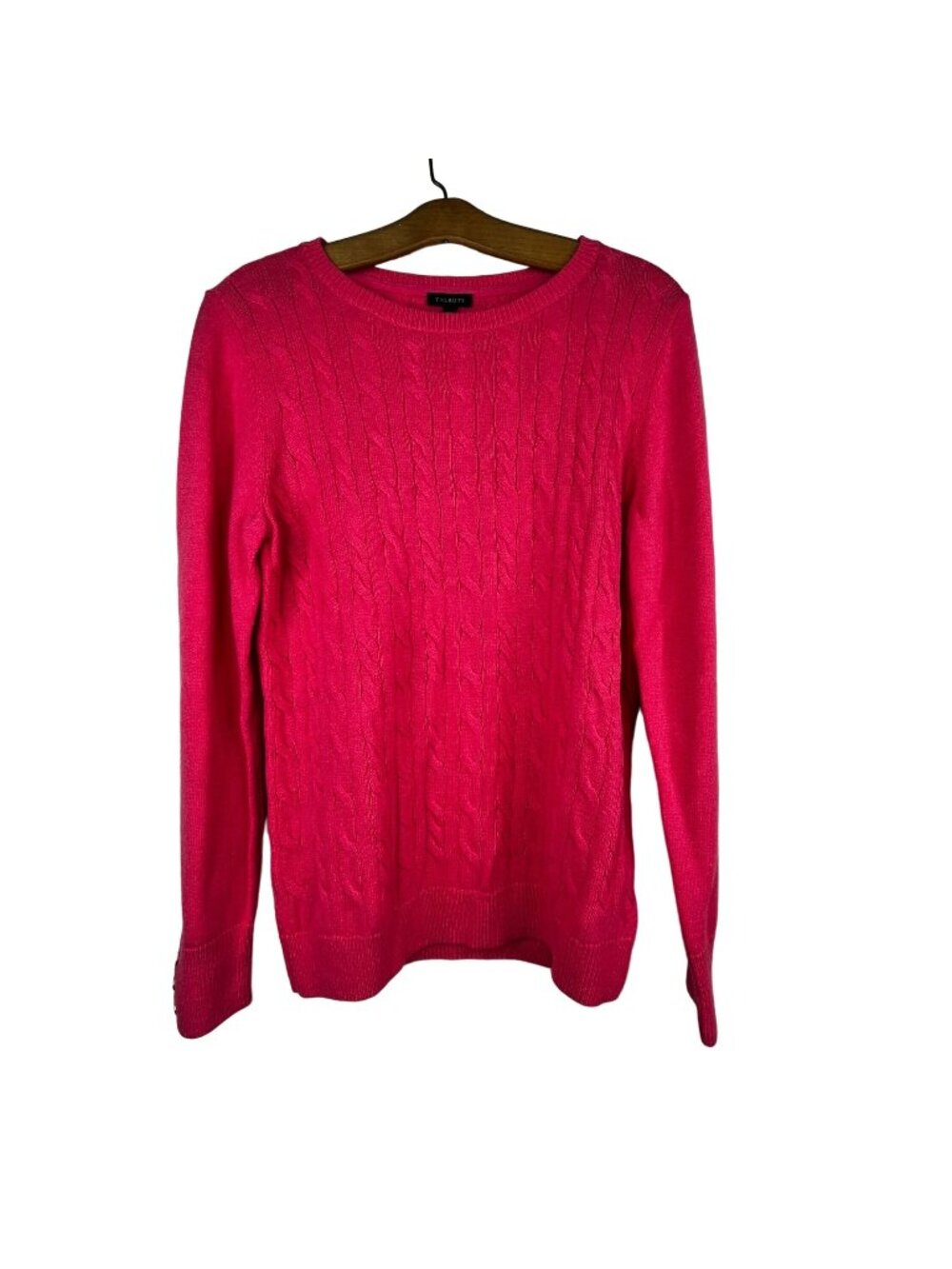 Talbots Sweater Size Large Cable Knit Pullover Lambswool Blend Cozy Classic Pink